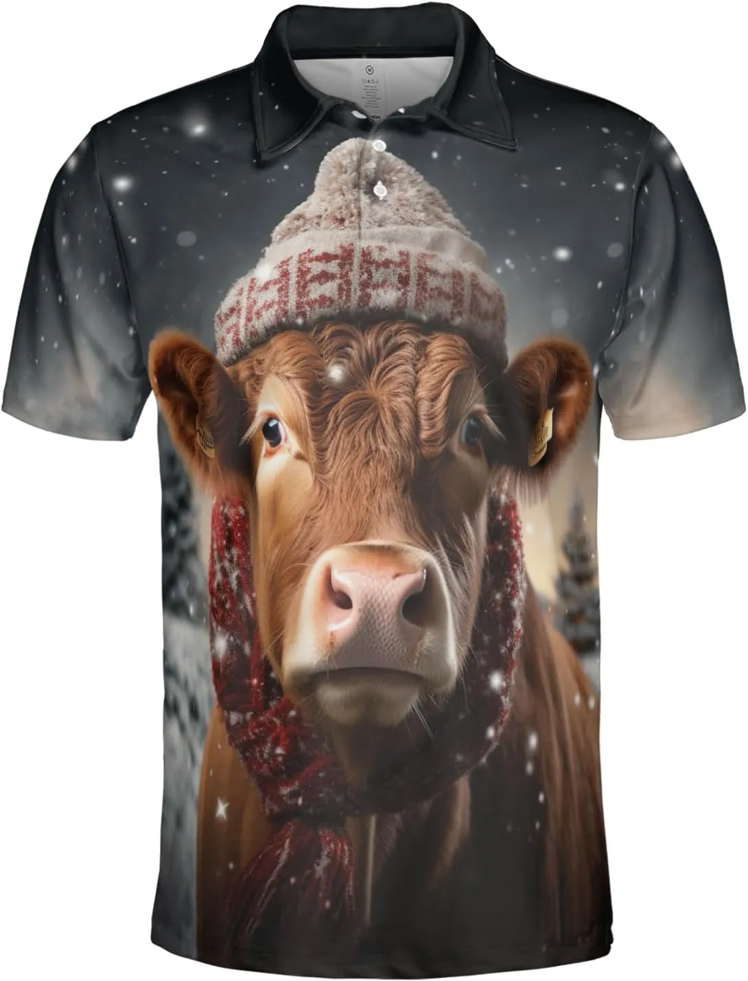 Xmas Cow Polo Shirts for Men - Galaxy Cat Mens Quick Dry Short Sleeve Polo Shirts Series 17