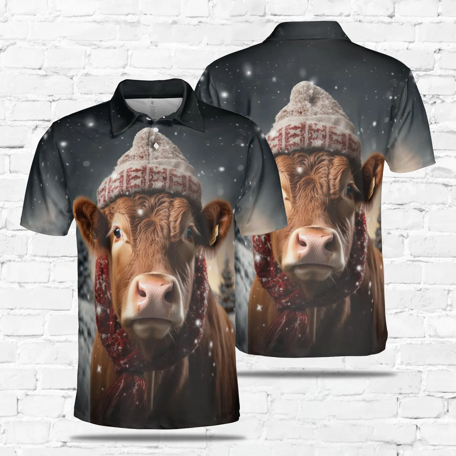 Xmas Cow Polo Shirts for Men - Galaxy Cat Mens Quick Dry Short Sleeve Polo Shirts Series 17