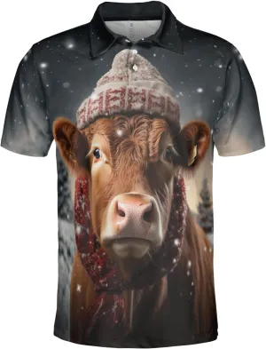 Xmas Cow Polo Shirts for Men - Galaxy Cat Mens Quick Dry Short Sleeve Polo Shirts Series 17
