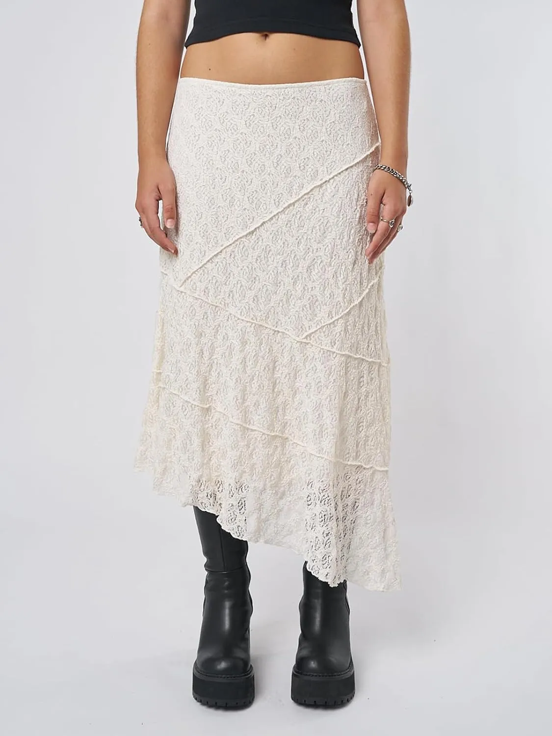 Y2K Lace Maxi Skirts for Women Floral Lace Mesh Sheer Long Skirts Asymmetrical Hem See-Through Half Slip Skirts