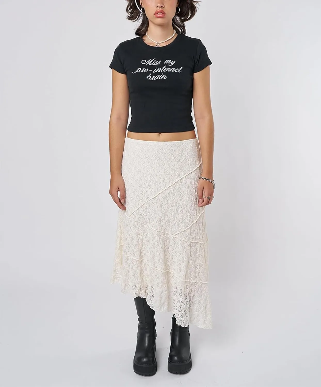 Y2K Lace Maxi Skirts for Women Floral Lace Mesh Sheer Long Skirts Asymmetrical Hem See-Through Half Slip Skirts