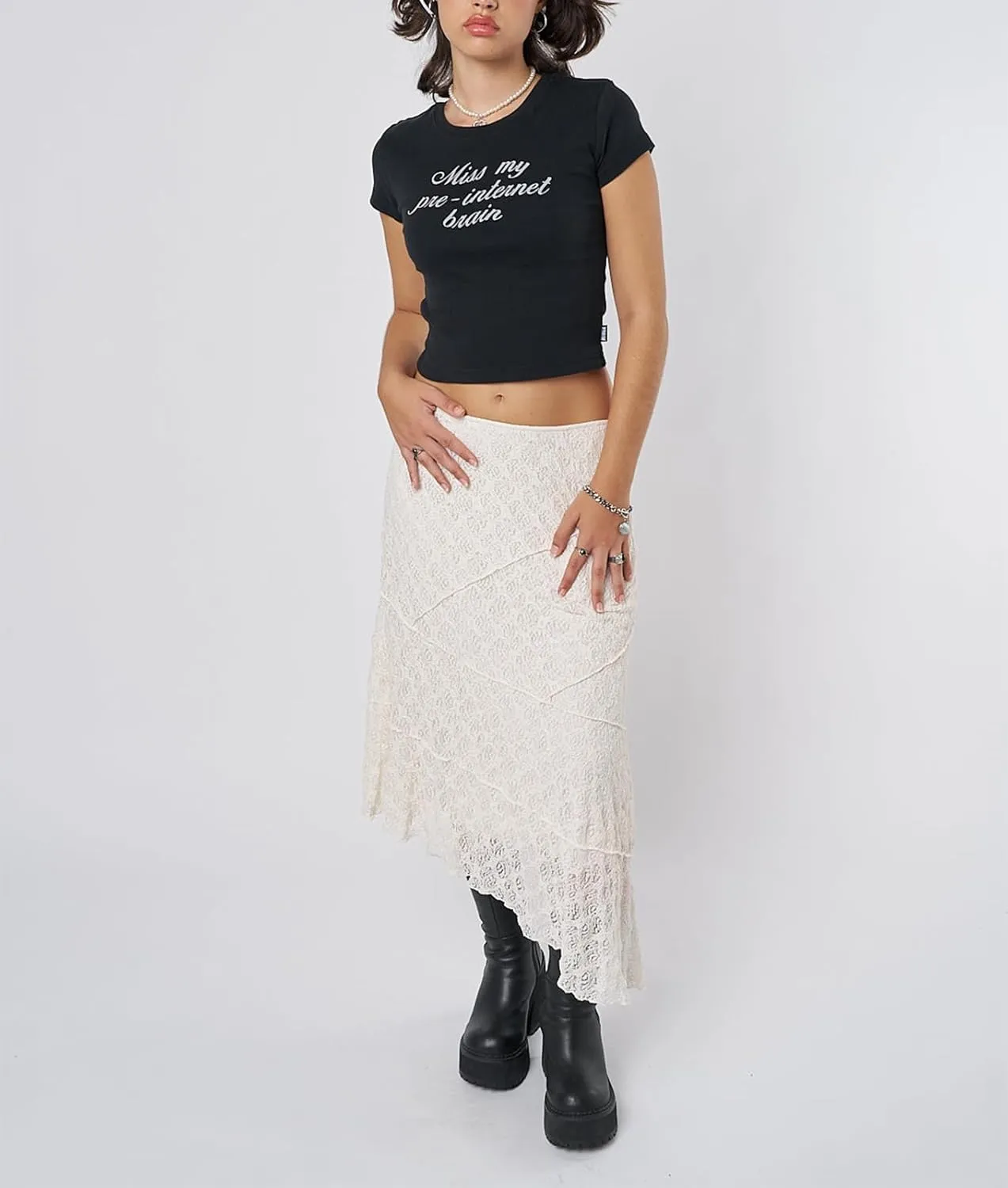 Y2K Lace Maxi Skirts for Women Floral Lace Mesh Sheer Long Skirts Asymmetrical Hem See-Through Half Slip Skirts