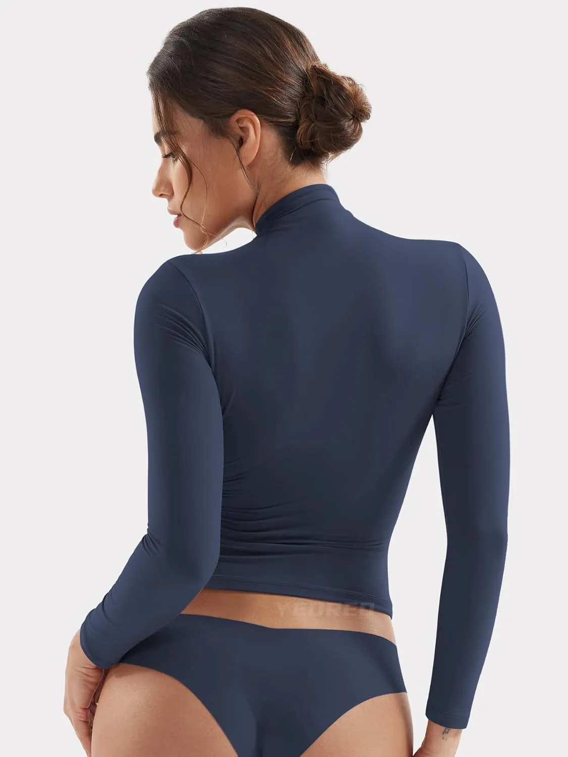 YEOREO Long Sleeve Workout Crop Mock Thermal Turtle Neck Double Lined Base Tops Shirts Women Sariah Y2k Undershirt