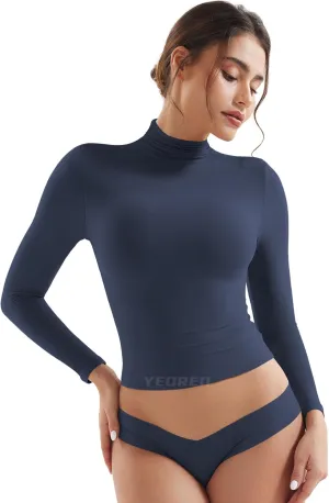 YEOREO Long Sleeve Workout Crop Mock Thermal Turtle Neck Double Lined Base Tops Shirts Women Sariah Y2k Undershirt