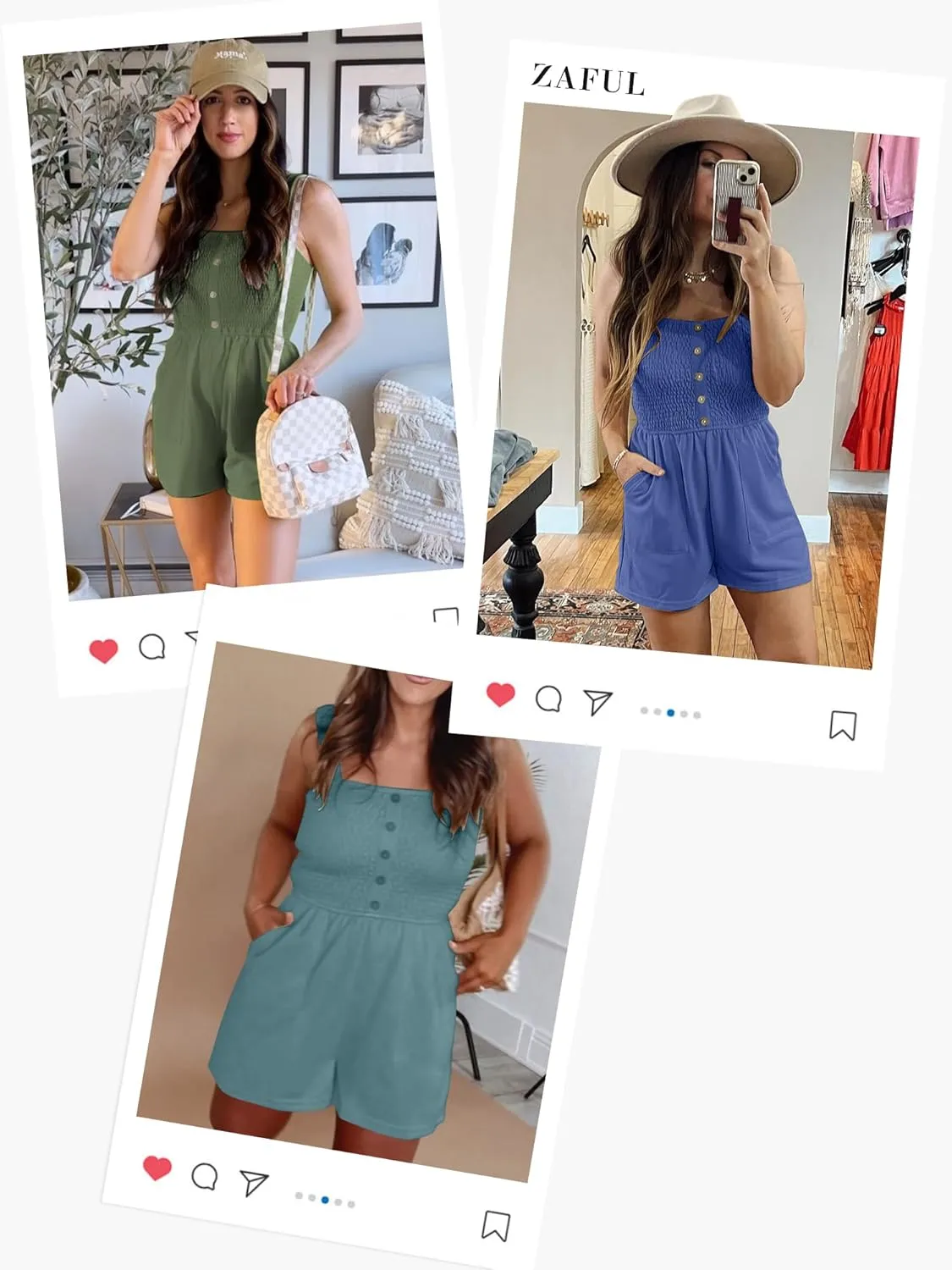 ZAFUL Womens Casual Short Jumpsuits Smocked Rompers Sleeveless Faux Button Vacation Outfits for Women 2025