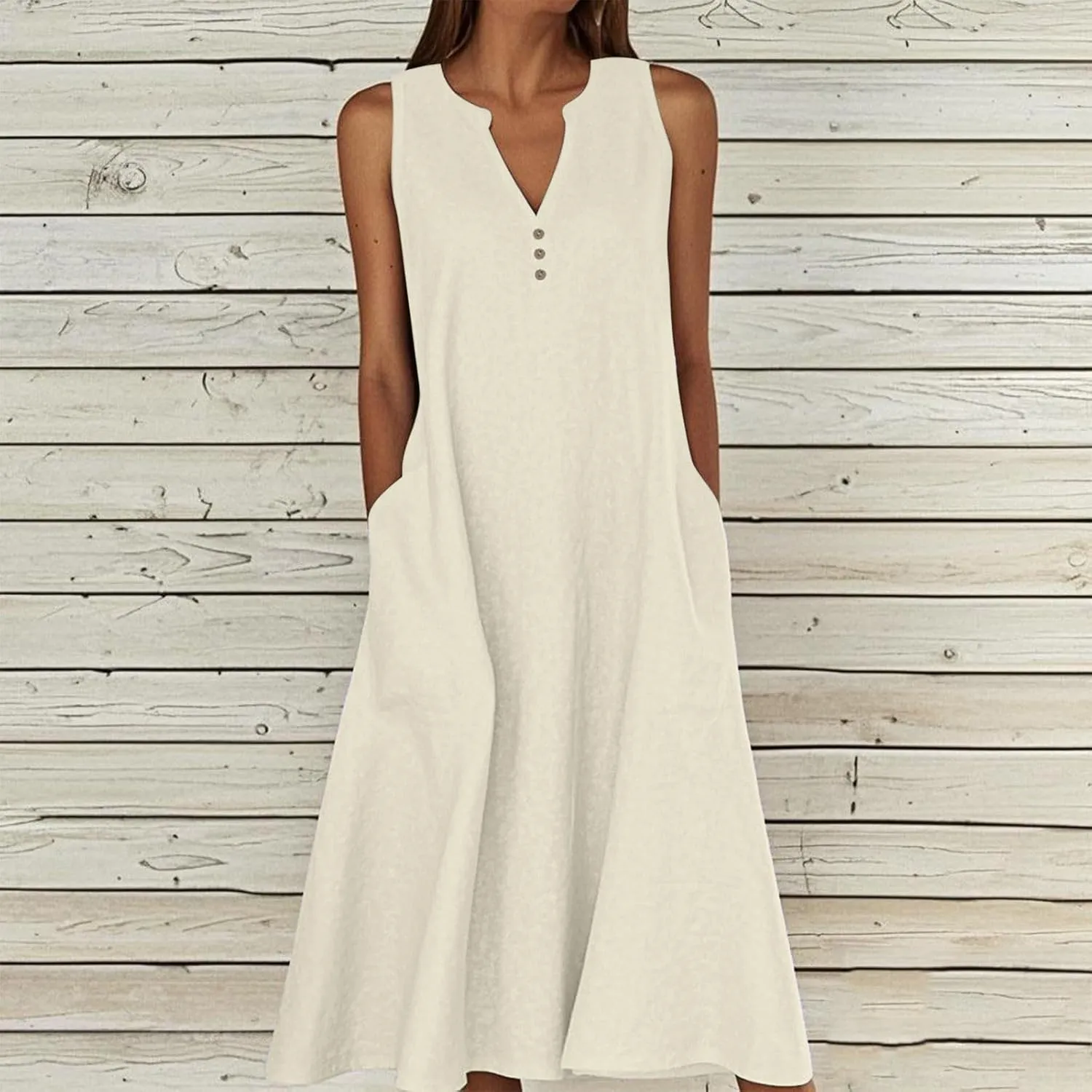 ZDRZK Summer Dresses for Women 2025 Casual Sleeveless Cotton Linen Sundresses Flowy Beach Vacation Dress with Pockets