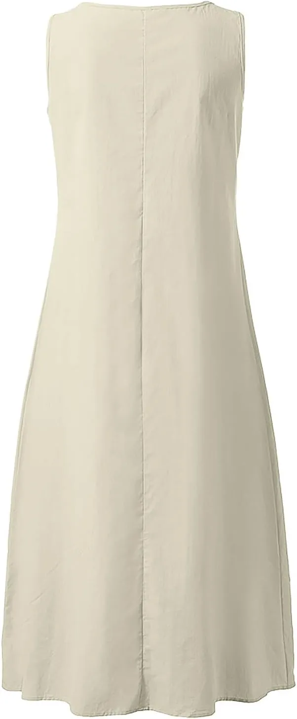 ZDRZK Summer Dresses for Women 2025 Casual Sleeveless Cotton Linen Sundresses Flowy Beach Vacation Dress with Pockets