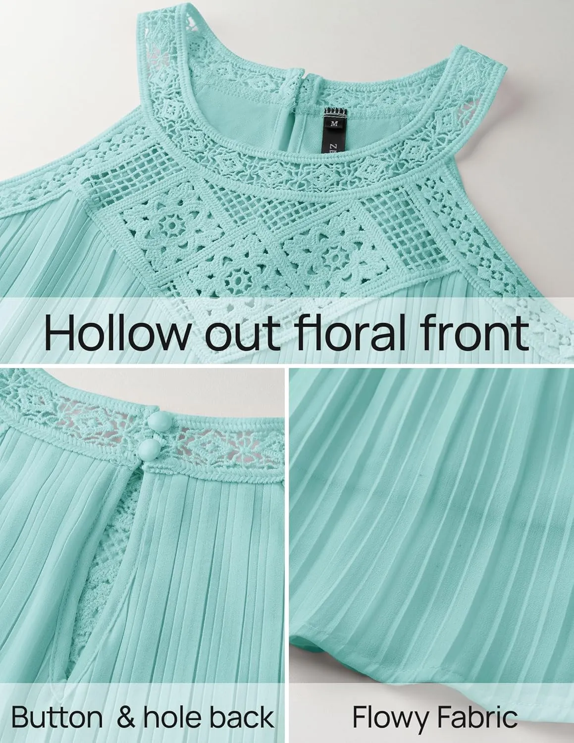 ZESICA Women's 2025 Summer Halter Chiffon Mini Dresses Sleeveless Hollow Out A Line Flowy Ruffle Beach Vacation Sundress