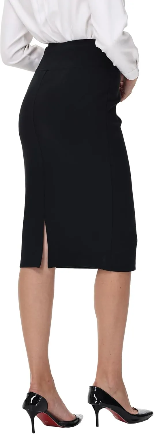 ZTN Skirts for Women Stretch High Waist Pencil Skirt Bodycon Business Skirt with Back Slit Below Knee
